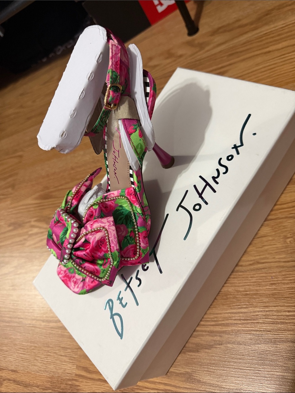 Betsey Johnson Pink Floral Bow-Embellished High Heel Sandals